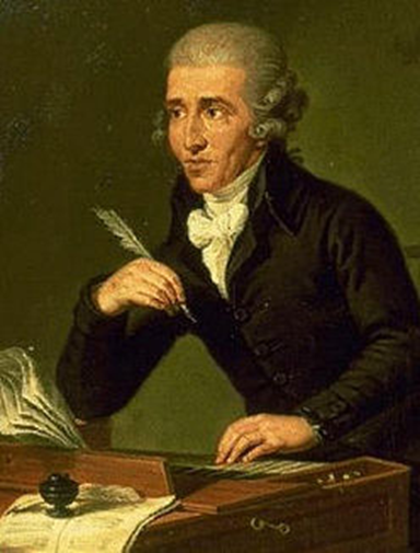 Joseph Haydn using pen, paper and keyboard.