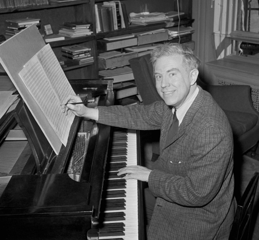 Elliott Carter composing at the keyboard.